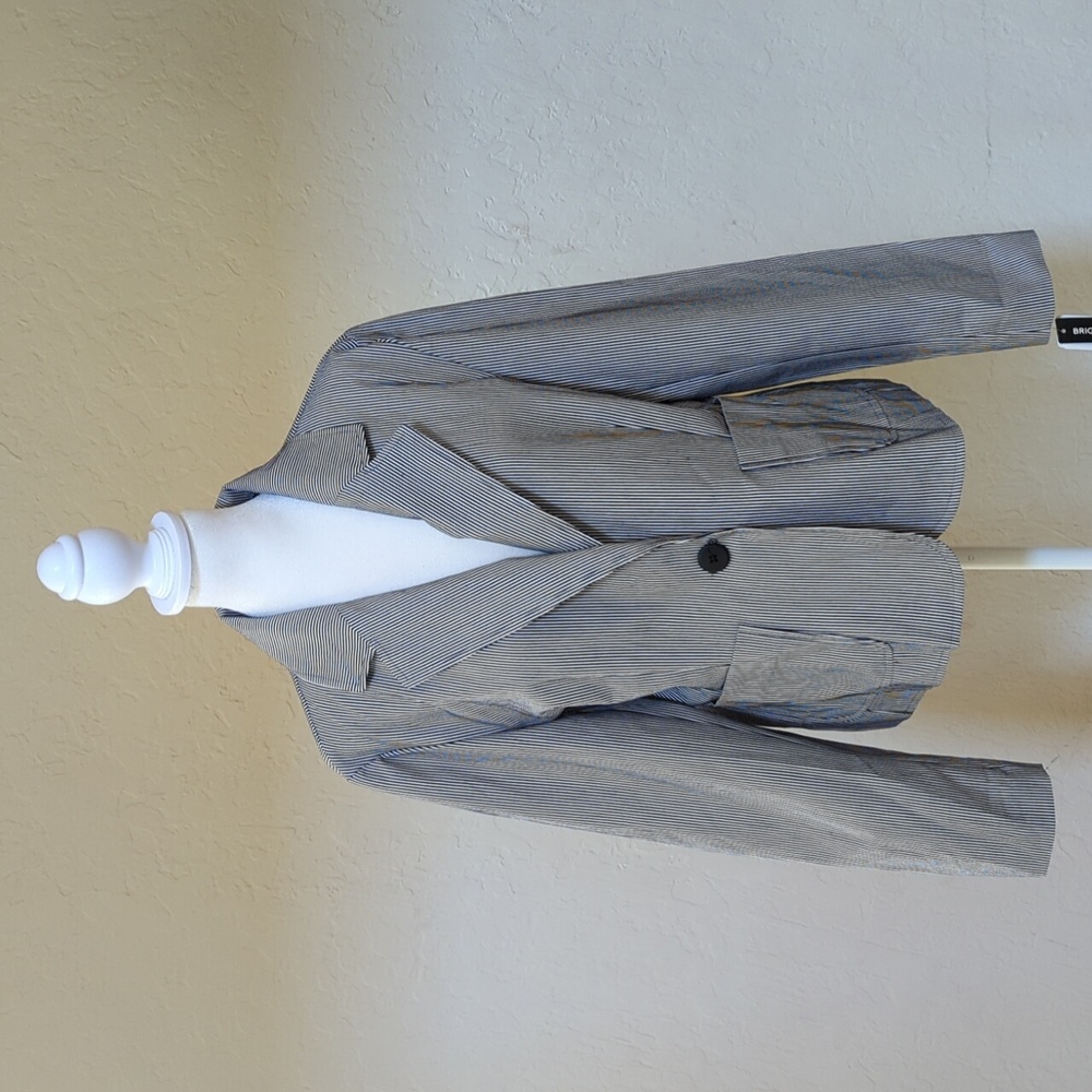 Briggs New York Cotton Black White Seersucker Single Button Blazer Size 14P